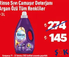 RİNSO SIVI ÇAMAŞIR DETERJANI ARGAN ÖZÜ TÜM RENKLİLER 3 L
